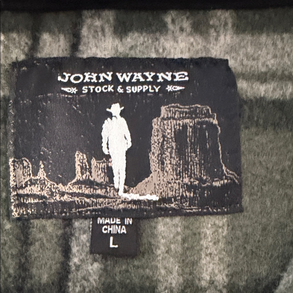 Men’s John Wayne Stock Supply Green/Gray Plaid Fleece 1/4 Zip Pullover - Picture 2 of 7